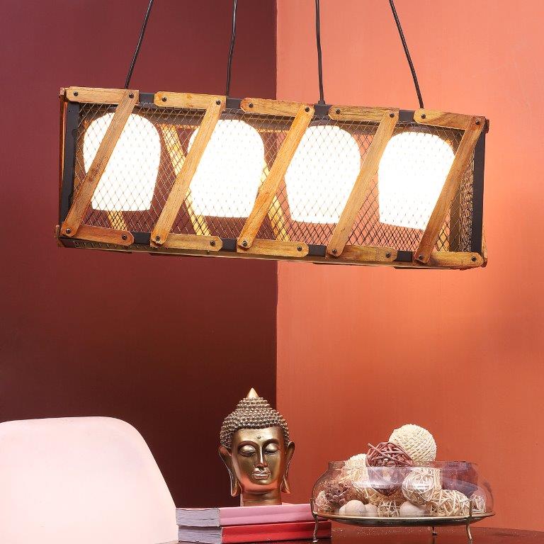 ELIANTE Black Iron Base White Glass Shade Hanging Light - Aj-4130-4Lp - Bulb Included