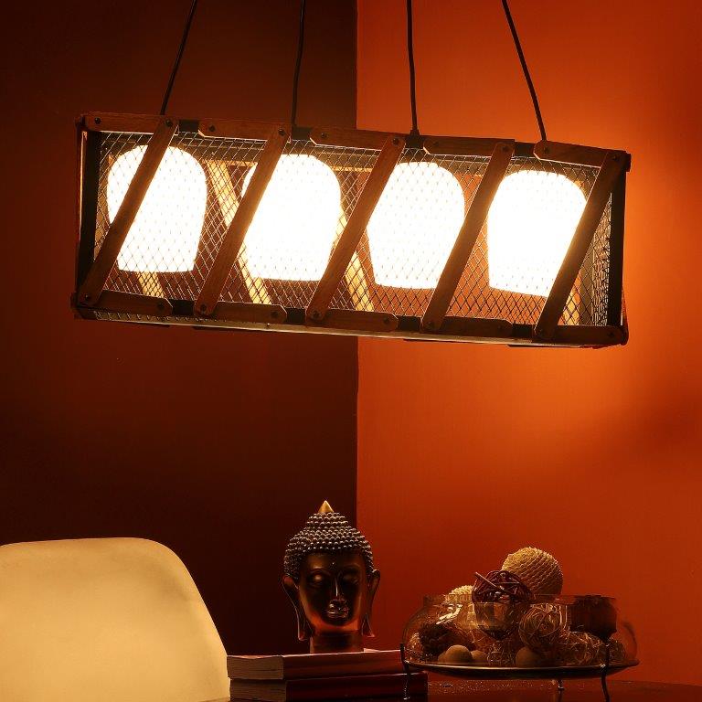 ELIANTE Black Iron Base White Glass Shade Hanging Light - Aj-4130-4Lp - Bulb Included