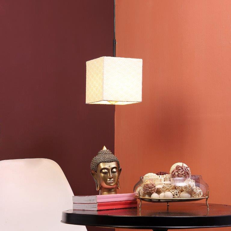 ELIANTE Black Iron Base White Fabric Shade Hanging Light - Aj-4444-1Lp - Bulb Included