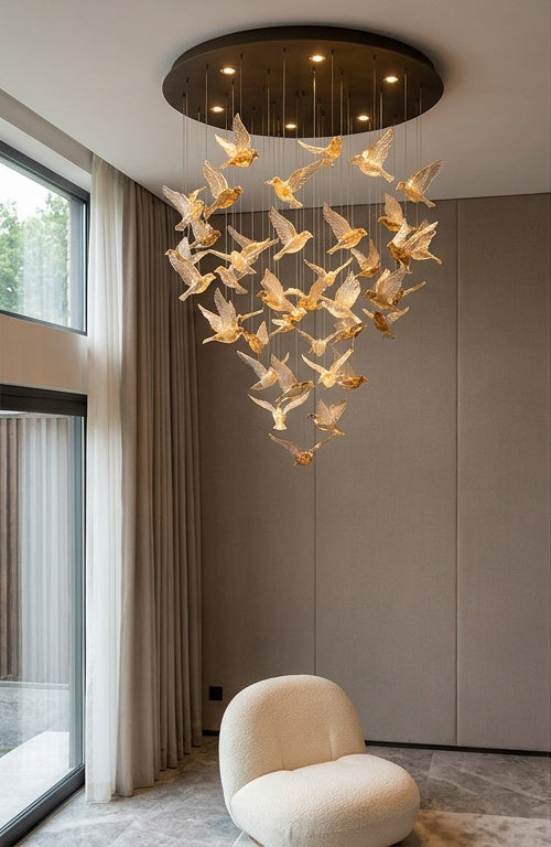Amber Wing Flock Glass Chandelier - custom bespoke design