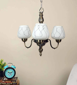 Antique Brass Aluminium Shaded Chandelier | JS-6114-3LP-Wh | Included Bulb | Eliante by Jainsons Lights
