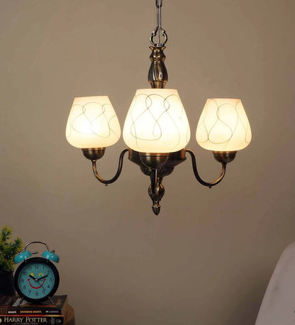 Antique Brass Aluminium Shaded Chandelier | JS-6114-3LP-Wh | Included Bulb | Eliante by Jainsons Lights