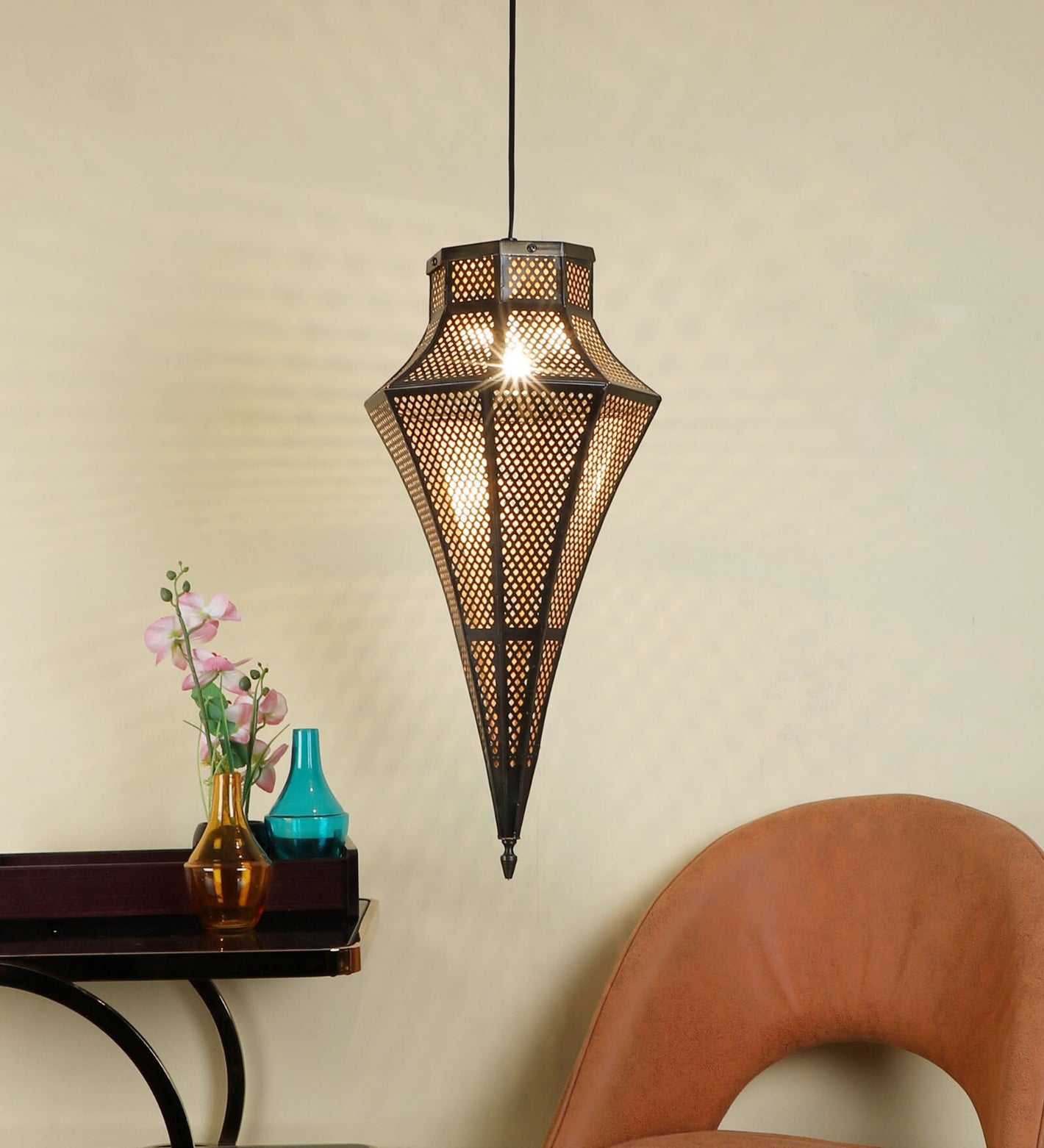 Alpha Brown Iron Hanging Light | 2202 | Included Bulb | Eliante by Jainsons Lights