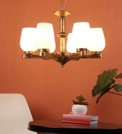 Voila Antique Gold Glass Shaded Chandelier | JS-13901-6LP | Included Bulb | Eliante by Jainsons Lights