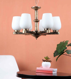 Voila Antique Gold Glass Shaded Chandelier | JS-13901-6LP | Included Bulb | Eliante by Jainsons Lights