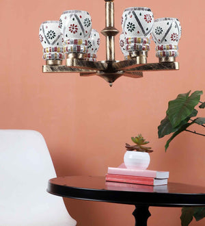 Antique Gold Iron Glass Chandeliers  | JS-13902-6LP-MULTI | Included Bulb | Eliante by Jainsons Lights