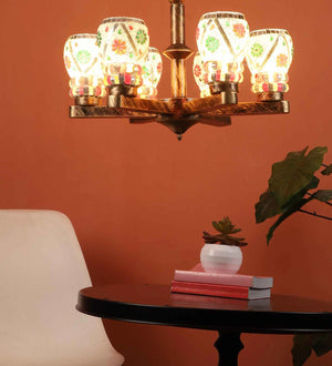 Antique Gold Iron Glass Chandeliers  | JS-13902-6LP-MULTI | Included Bulb | Eliante by Jainsons Lights