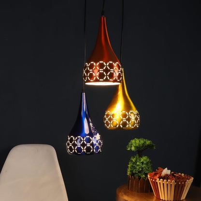 BELAN-3LP-BL-YE-RD-HL-Black Metal Hanging Light