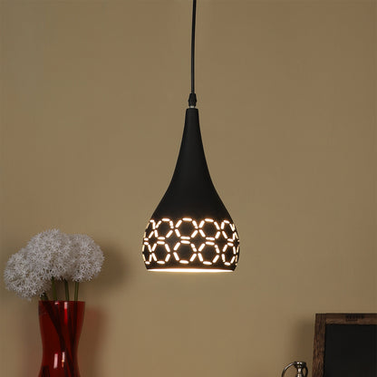 Black Metal Hanging Light - BELLOON-BK-WH - Included Bulb