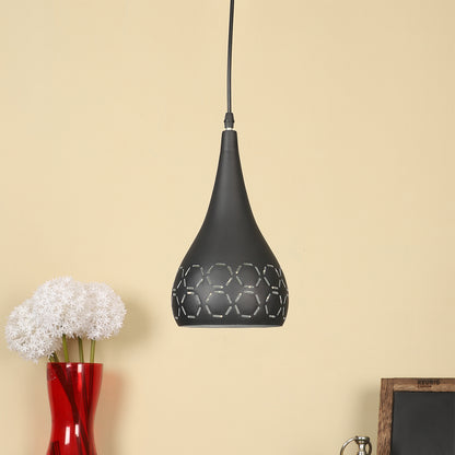 Black Metal Hanging Light - BELLOON-BK-WH - Included Bulb
