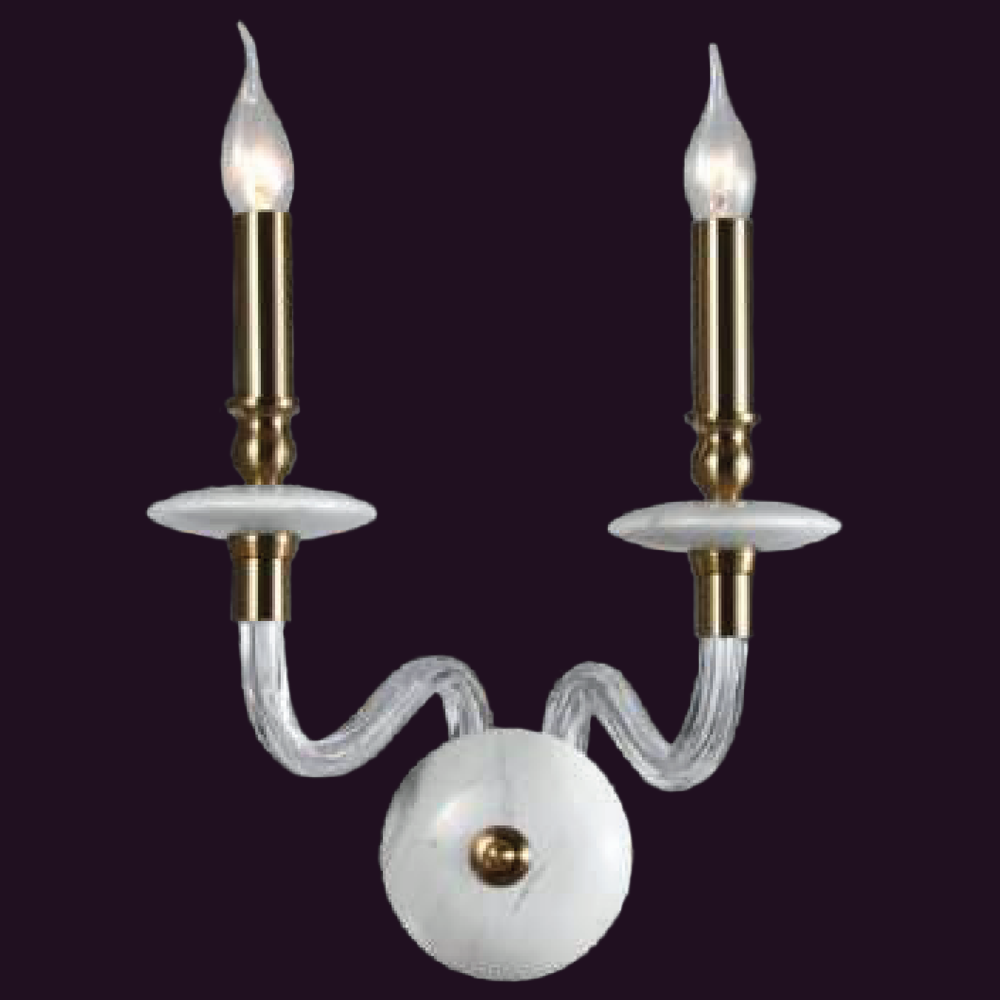 JSPHILO-3-292-2xE14 - Gold & Marble Candle Arm Wall Light