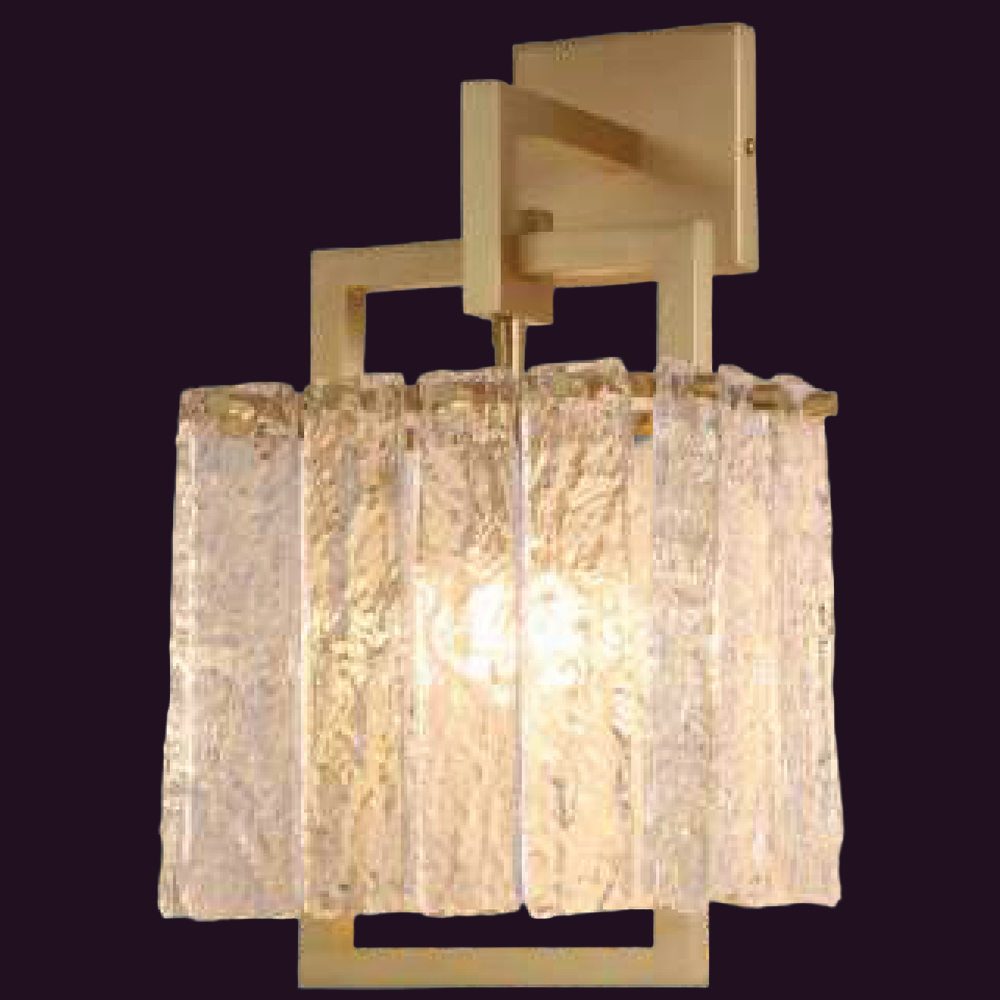 JSPHILO-3-340-1xE14 - Brass & Krinkle Clear Modern Wall Light