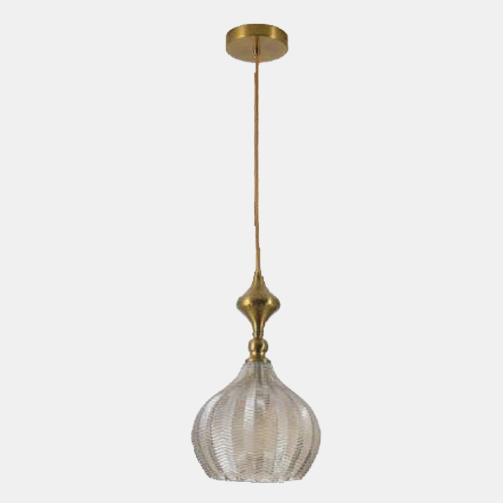 JSPHILO-4-384-1xE27 - Gold & Amber Glass Hanging Light