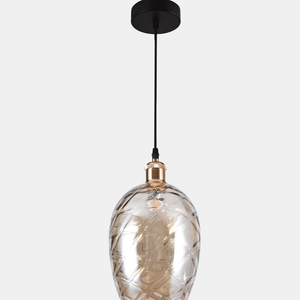 JSPHILO-4-454-1xE27 - Gold & Amber Glass Hanging Light