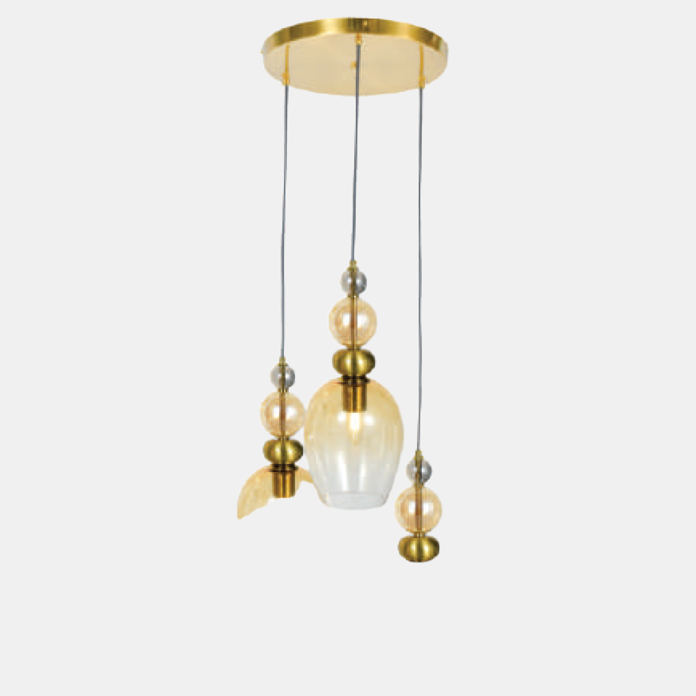 JSPHILO-4-459-3xE27 - Gold & Amber Cluster Hanging Light
