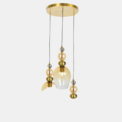 JSPHILO-4-459-3xE27 - Gold & Amber Cluster Hanging Light