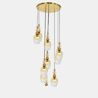JSPHILO-4-460-10xE27 - Gold & Amber Cluster Hanging Light