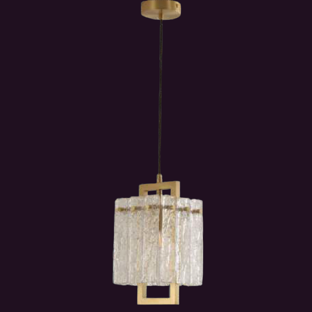JSPHILO-4-471-1xE14 - Brass & Krinkle Clear Modern Hanging Light