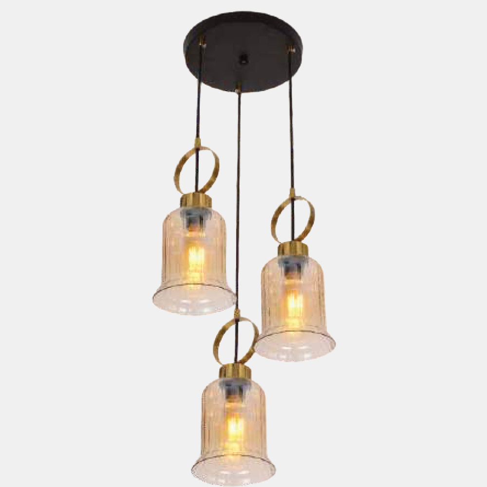 JSPHILO-4-478-3xE27 - Gold & Amber Cluster Hanging Light