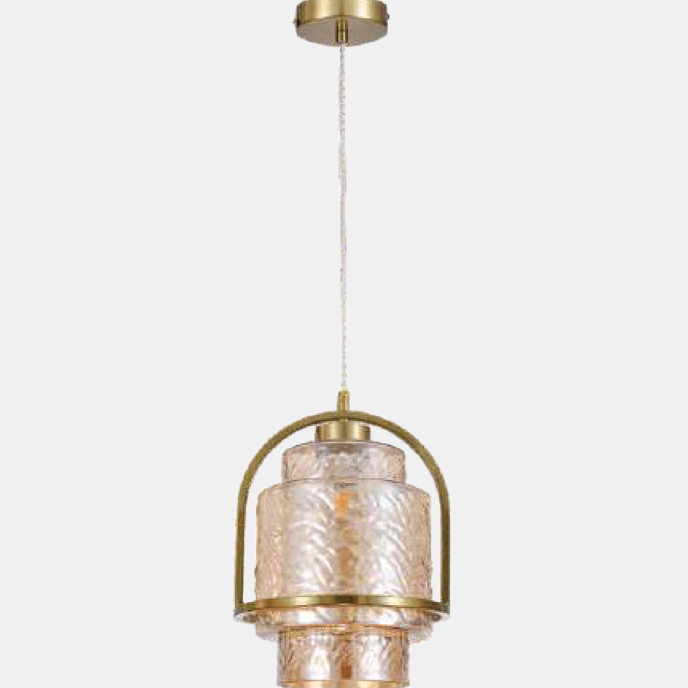 JSPHILO-4-502-1xE27 - Brass Gold & Amber Modern Hanging Light