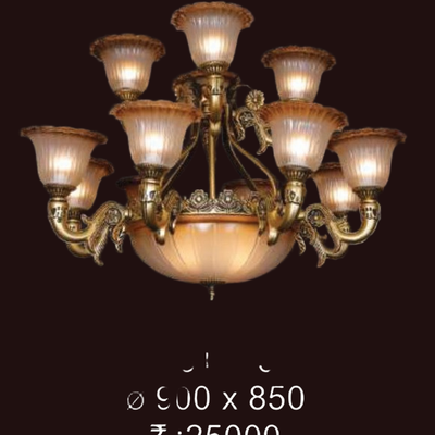 JSPHILO-6-094-8+4+3xE27 - Antique Brass & Smoke Brown Classic Chandelier