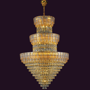 JSPHILO-6-252-53xE14 - Gold & Clear Double Height Chandelier
