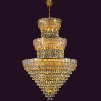 JSPHILO-6-252-53xE14 - Gold & Clear Double Height Chandelier