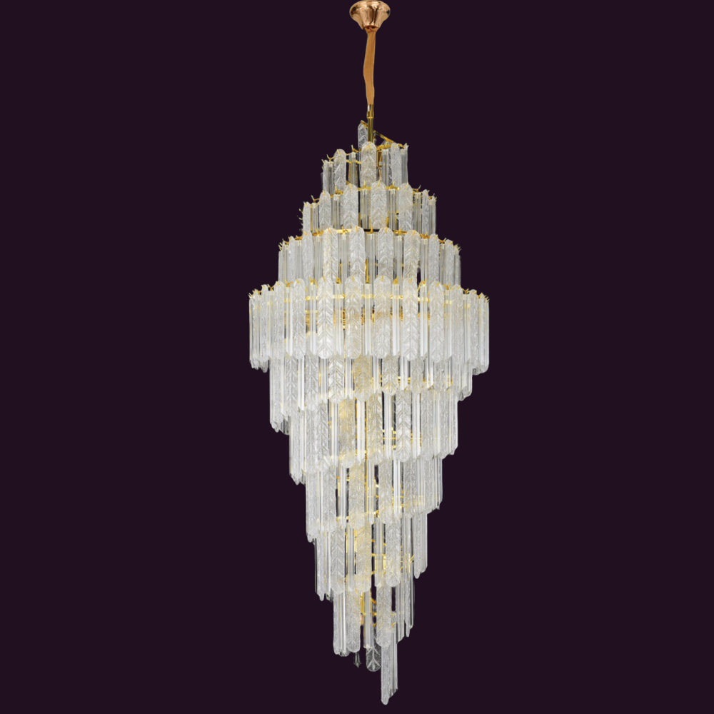JSPHILO-6-466-38xE14 - Gold & Krinkle Clear Double Height Chandelier