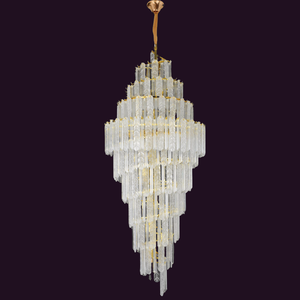 JSPHILO-6-466-38xE14 - Gold & Krinkle Clear Double Height Chandelier
