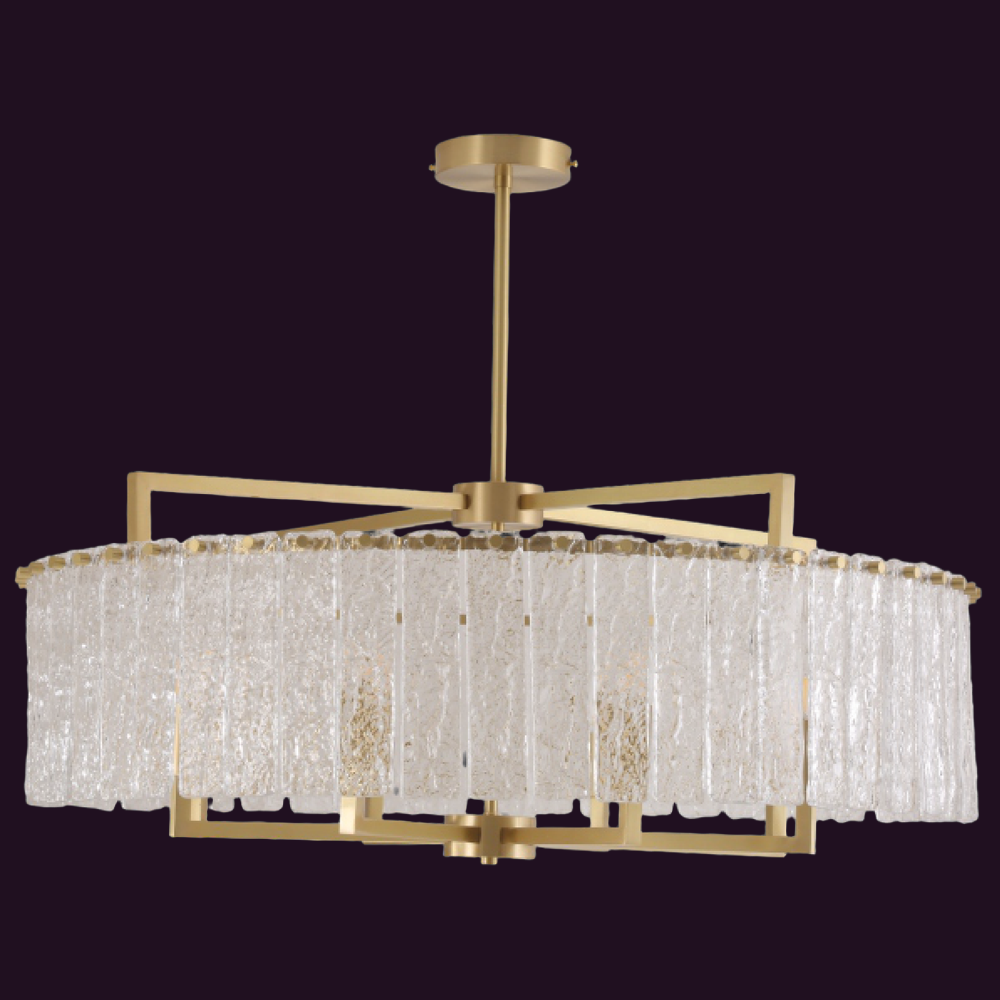 JSPHILO-6-479-8xE14 - Brass & Krinkle Clear Modern Chandelier