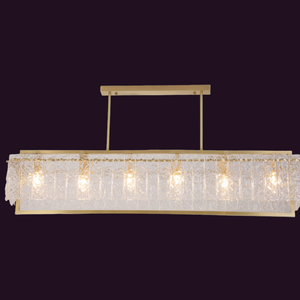 JSPHILO-6-480-12xE14 - Brass & Krinkle Clear Rectangular Chandelier