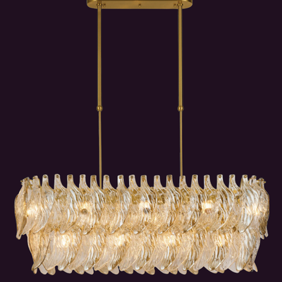 JSPHILO-6-499-12xE14 - Brass Gold & Cognac-Clear Rectangular Chandelier