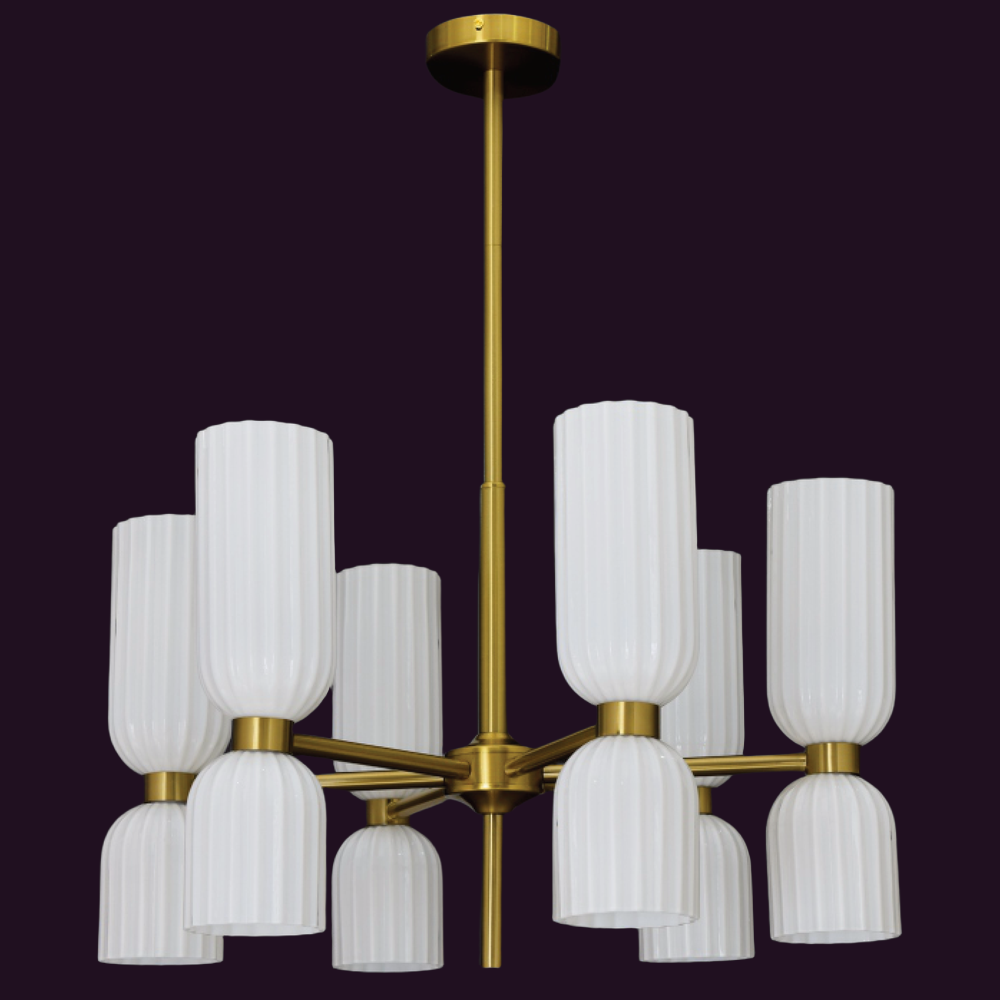 JSPHILO-6-500-12xE14 - Brass Gold & White Modern Chandelier