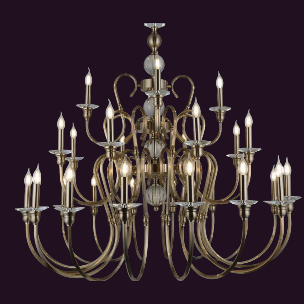 JSPHILO-6-504-12+8+4xE14 - Brass Gold & Clear Brass Chandelier