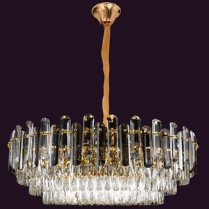 JSPHILO-7-093-12xE14 - Gold & Smoke Clear Crystal Chandelier