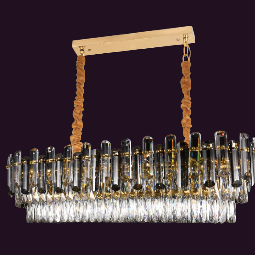 JSPHILO-7-094-12xE14 - Gold & Smoke Clear Rectangular Chandelier