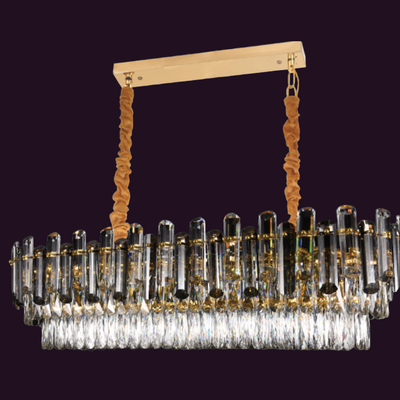 JSPHILO-7-094-12xE14 - Gold & Smoke Clear Rectangular Chandelier