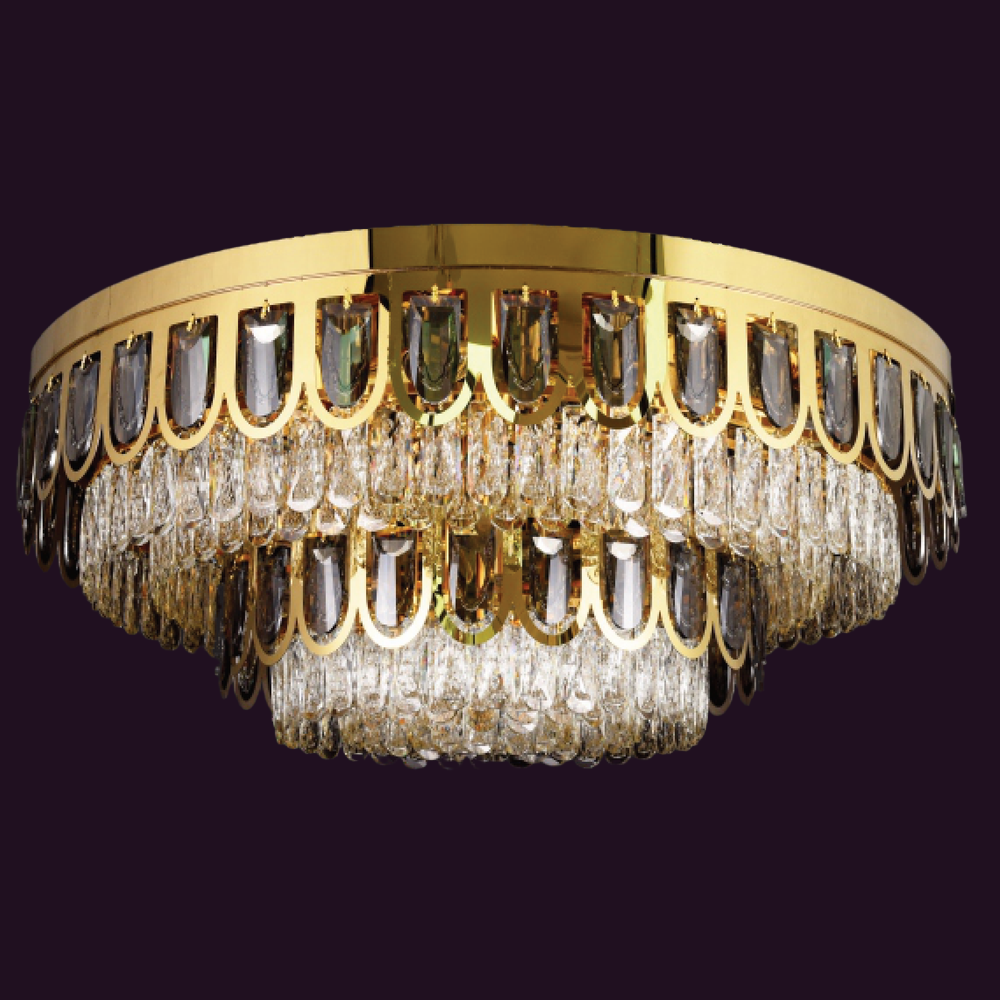 JSPHILO-7-101-20xE14 - Gold & SM & Clear Ceiling Fixed Chandelier