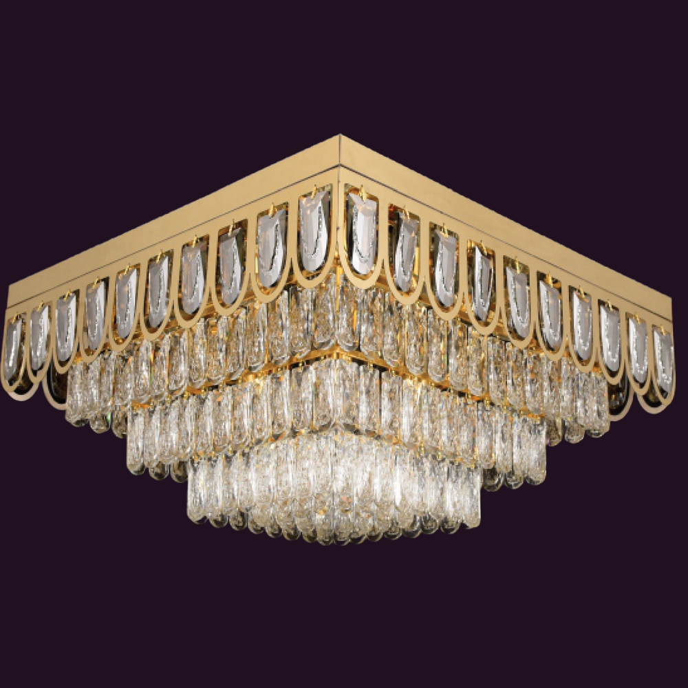 JSPHILO-7-102-12xE14 - Gold & SM & Clear Ceiling Fixed Chandelier