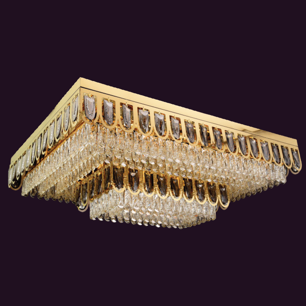 JSPHILO-7-105-20xE14 - Gold & SM & Clear Ceiling Fixed Chandelier