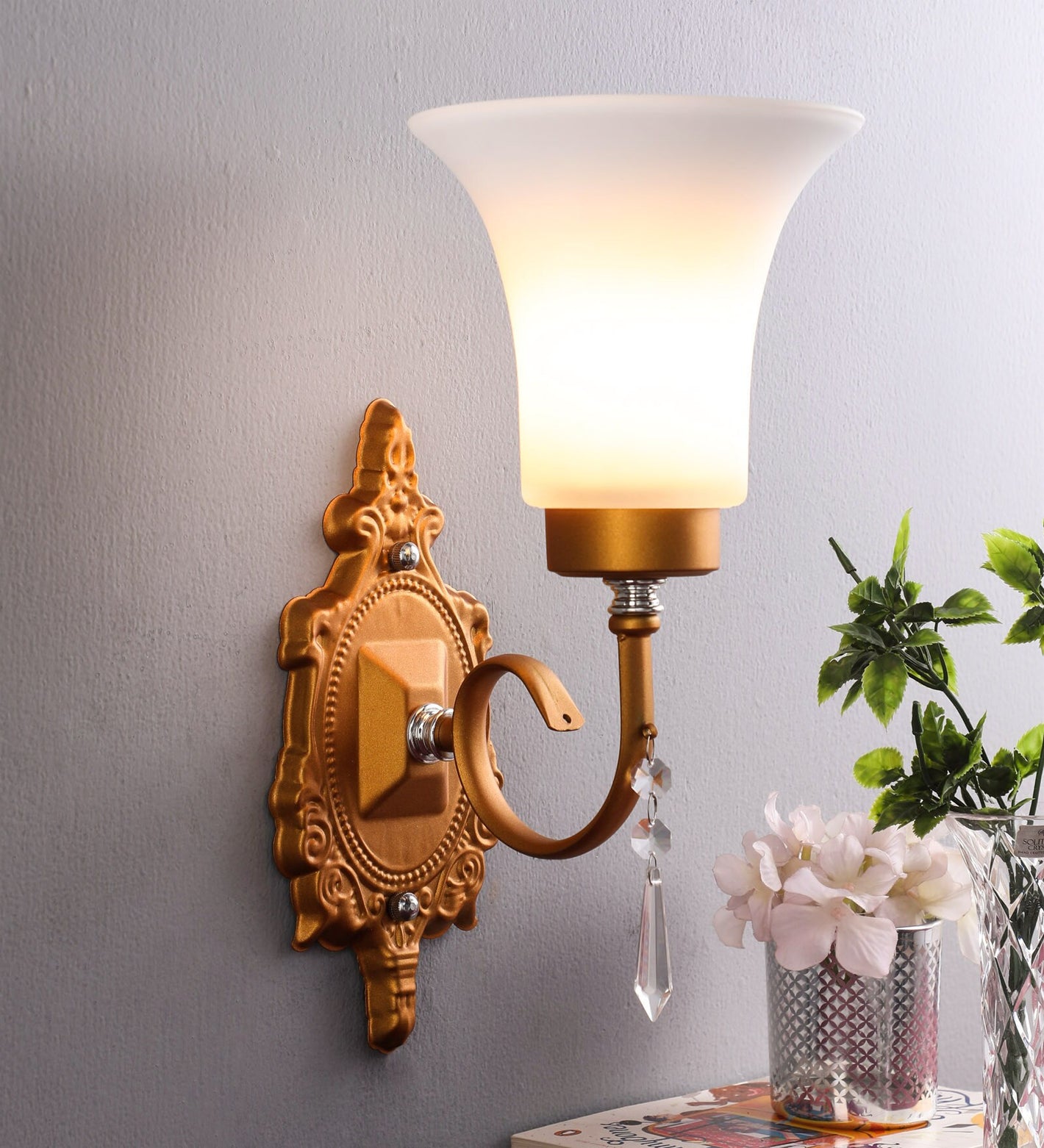 Opaline Gold Glass Wall Sconces | A-21-1W | Included Bulb | Eliante by Jainsons Lights