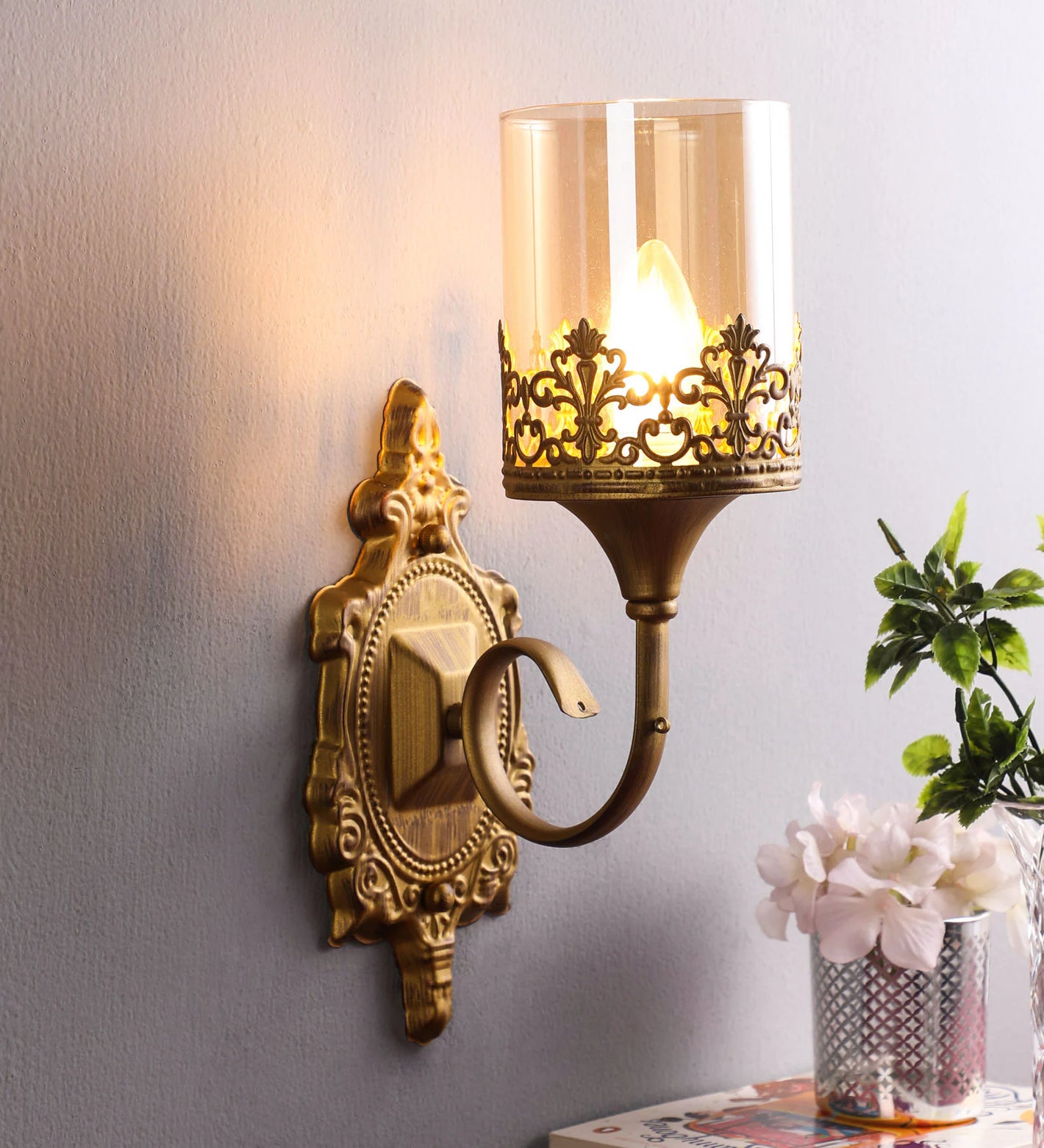 Groove Glass Wall Mounted Uplight Sconce (Gold) | A-20-1W | Included Bulb | Eliante by Jainsons Lights