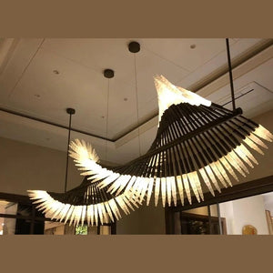 Black Rod & Frosted Glass Pinwheel Chandelier – full view