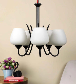 Black Wood Shaded Chandelier | Z-498-5LP-jhar | Included Bulb | Eliante by Jainsons Lights