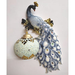 JS-LBR Blue Peacock With Crafted Glass Novelty Wall Lights