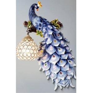 JS-LBR Blue Peacock With Crystal Glass Novelty Wall Lights