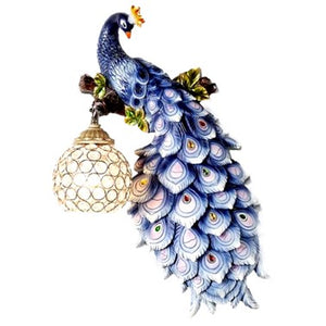 JS-LBR Blue Peacock With Crystal Glass Novelty Wall Lights