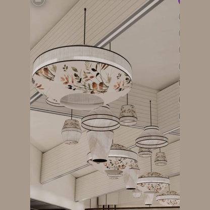 Botanical Print Fabric Cluster Chandelier – full view