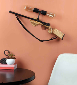 Planck Rifle Novelty Wall Light (Black & Natural Finish) | JS-SMALL-GUN-2W | Included Bulb | Eliante by Jainsons Lights