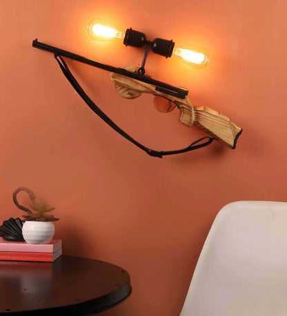 Planck Rifle Novelty Wall Light (Black & Natural Finish) | JS-SMALL-GUN-2W | Included Bulb | Eliante by Jainsons Lights